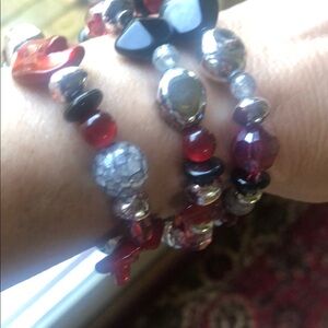 Elegant Red and Black Beaded Bracelet Set